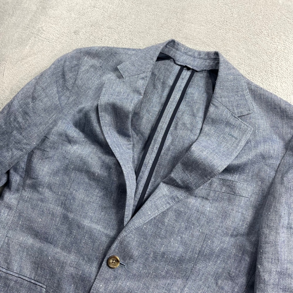 Bonobos Mens 36R Standard Fit 100% Linen Herringbone Blazer Sport Coat Blue
